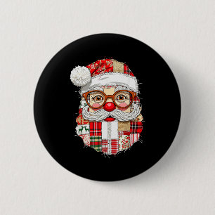 Vintage Preppy Santa Claus Face Patchwork Christma 6 Cm Round Badge