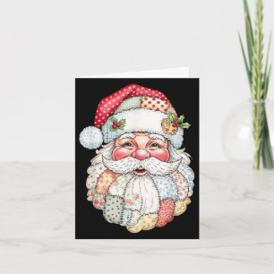 Vintage Preppy Santa Claus Face Patchwork Christma Card