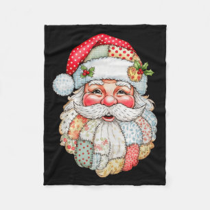 Vintage Preppy Santa Claus Face Patchwork Christma Fleece Blanket