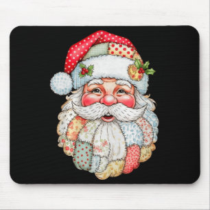Vintage Preppy Santa Claus Face Patchwork Christma Mouse Mat