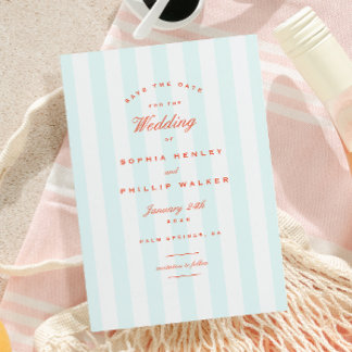 Vintage Preppy Stripes Aqua Orange Save the Date Invitation