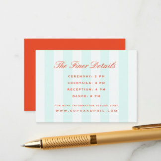 Vintage Preppy Stripes Teal Orange Wedding Enclosure Card
