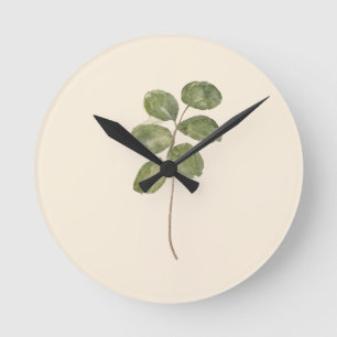 Vintage Pressed Botanical Eucalyptus Leaf Clocks Round Clock