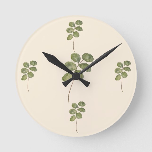 Vintage Pressed Botanical Eucalyptus Leaf Round Clock (Front)
