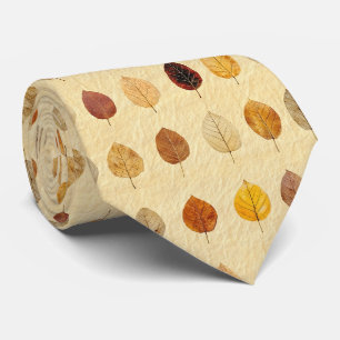 Vintage Pressed Fall Leaves Gold Brown Cream Tie