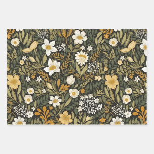Vintage Pressed Flower Moody Wrapping Paper Sheet