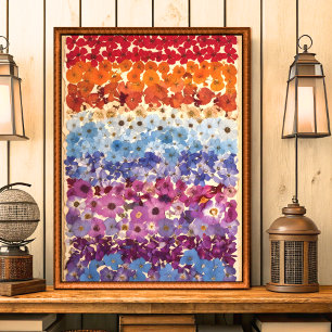 Vintage Pressed Flower Ombre Wall Art Print