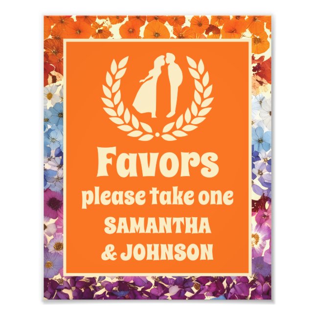 Vintage Pressed Flowers Ombre Wedding Favours Sign (Front)