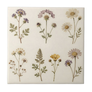 Vintage Pressed Wildflower Botanical Pattern Tile