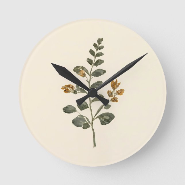 Vintage Pressed Wildflower Yellow Botanical Leaf⁠ Round Clock (Front)