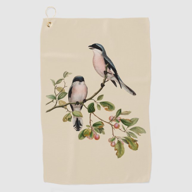 Vintage Pretty Birds on Beige Golf Towel (Front)