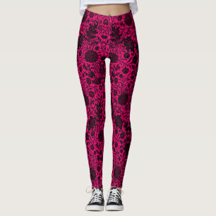 Vintage pretty black floral pattern on neon leggings