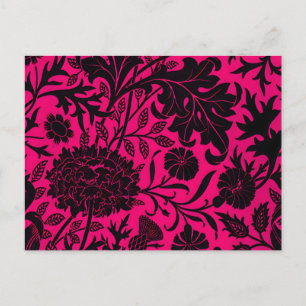 Vintage pretty black floral pattern on neon postcard