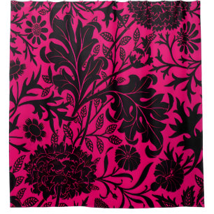Vintage pretty black floral pattern on neon shower curtain