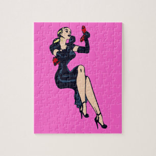 Vintage Pretty Blonde Retro Glamour Girl Pinup Jigsaw Puzzle