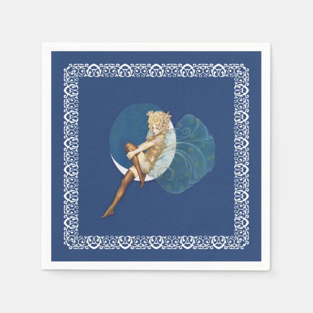 Vintage Pretty Blue Fairy Stockings Blue Moon Napkin (Front)