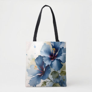 Vintage pretty Blue hibiscus watercolor painting Tote Bag
