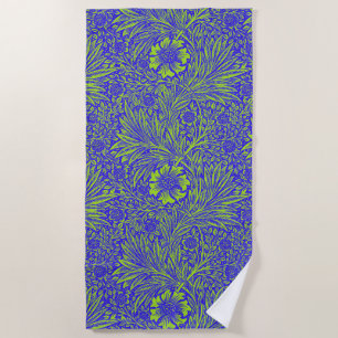 Vintage pretty blue lime green floral pattern beach towel