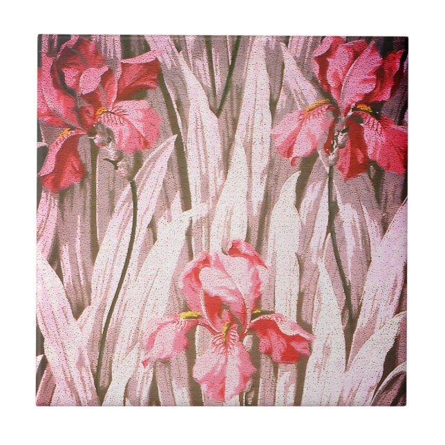 Vintage pretty bright iris flower pattern tile (Front)