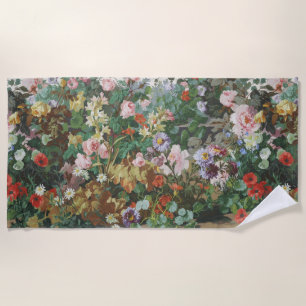 Vintage pretty colourful flowers floral painting beach towel