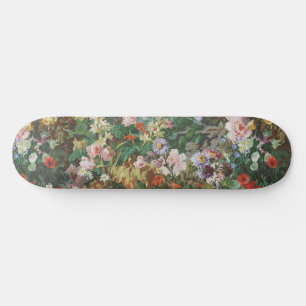 Vintage pretty colourful flowers floral painting skateboard