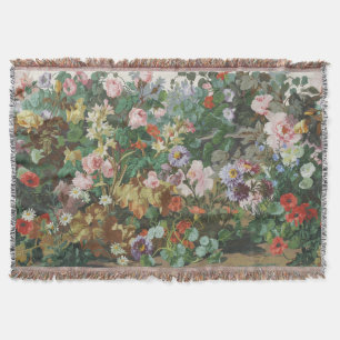 Vintage pretty colourful flowers floral painting throw blanket