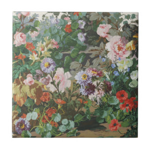 Vintage pretty colourful flowers floral painting tile