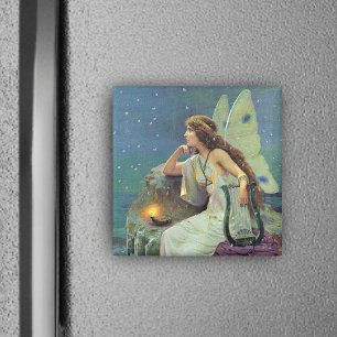 Vintage Pretty Fairy Fae Harp Candle Ocean Magnet