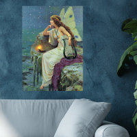 Vintage Pretty Fairy Fae Harp Candle Ocean