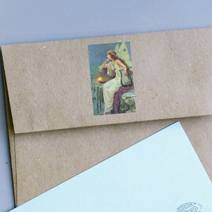 Vintage Pretty Fairy Fae Harp Candle Ocean Rectangular Sticker