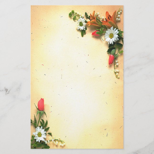 Vintage Pretty Floral Parchment Design Stationery (Front)