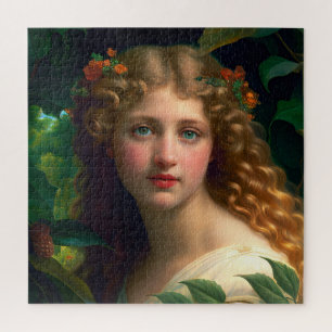 Vintage Pretty Girl With Red Flowers Jigsaw Puzzle
