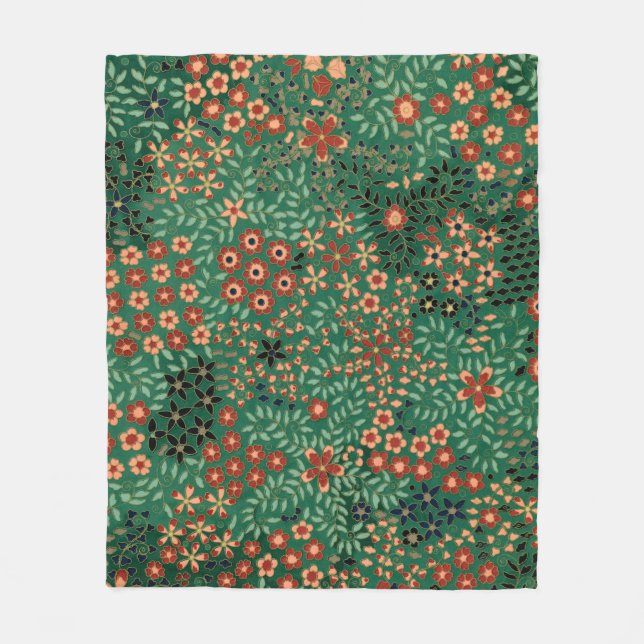 Vintage pretty Japanese floral pattern Fleece Blanket (Front)