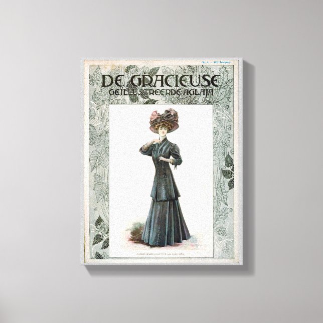  Vintage Pretty Lady Fashion Illustration Design  Canvas Print (Front)