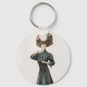 Vintage Pretty Lady Fashion Illustration Design Key Ring