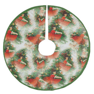 Vintage Pretty Little Girl Christmas Tree Brushed Polyester Tree Skirt