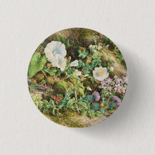 Vintage pretty petunias flowers floral painting 3 cm round badge