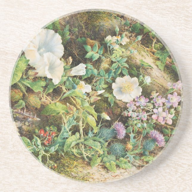 Vintage pretty petunias flowers floral painting coaster (Front)