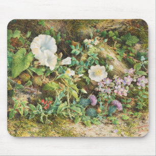 Vintage pretty petunias flowers floral painting mouse mat