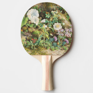 Vintage pretty petunias flowers floral painting ping pong paddle