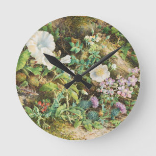 Vintage pretty petunias flowers floral painting round clock