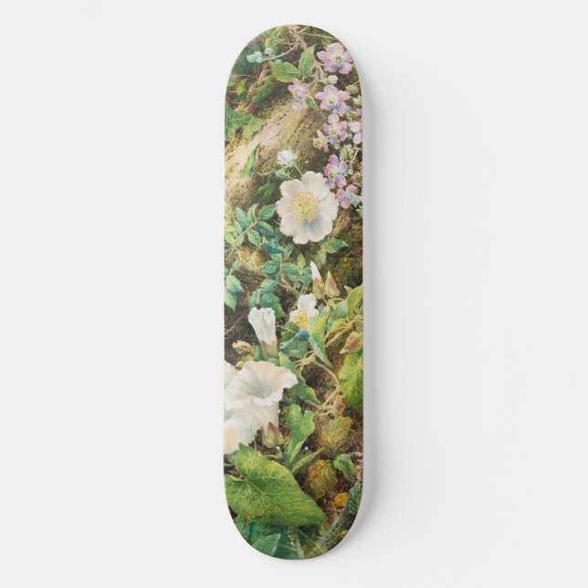 Vintage pretty petunias flowers floral painting skateboard (Front)