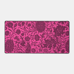 Vintage pretty pink and maroon floral pattern desk mat