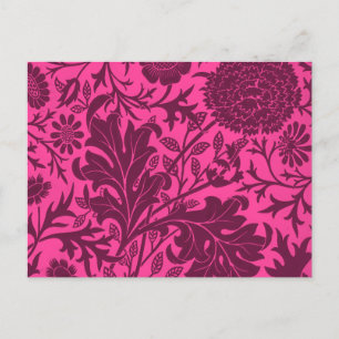 Vintage pretty pink and maroon floral pattern postcard