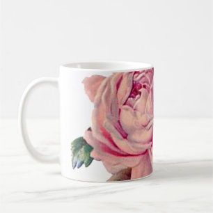 Vintage pretty pink rose illustration decorative coffee mug