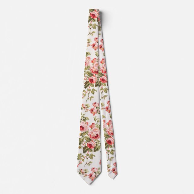 Vintage pretty pink roses floral pattern tie (Front)