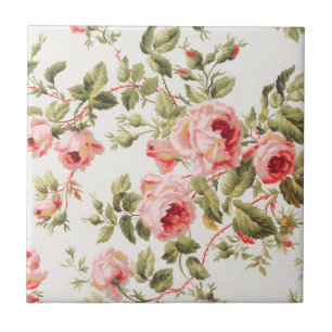 Vintage pretty pink roses floral pattern tile