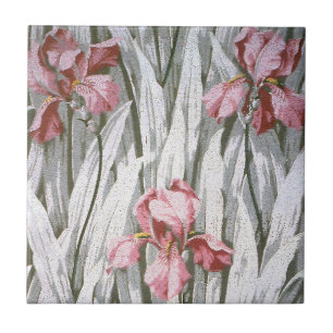 Vintage pretty purple red iris flower pattern tile