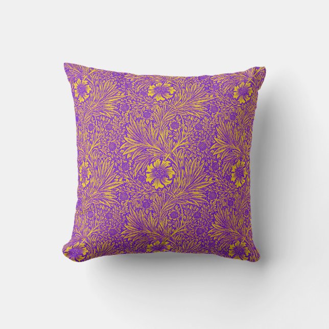 Vintage pretty purple yellow floral pattern cushion (Front)