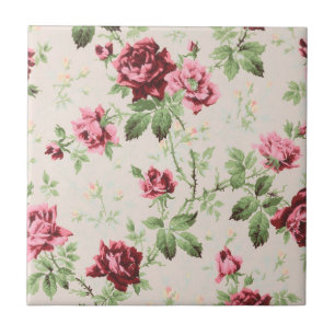 Vintage pretty red and pink roses floral pattern  tile